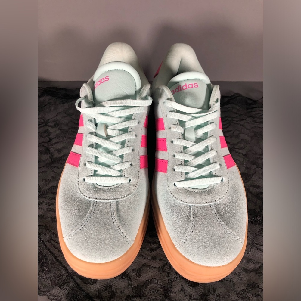 Adidas VL court platform suede sneakers mint/pink/gum
